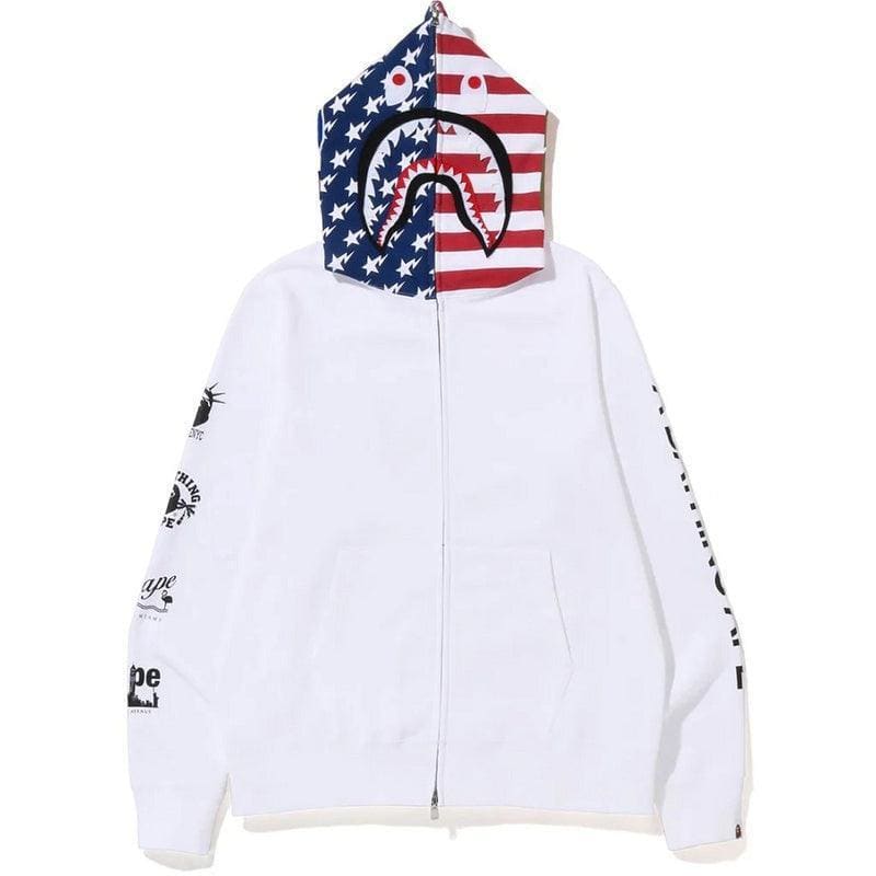 BAPE US Limited Collection USA Shark Hoodie A Bathing Ape White | Banlieue91