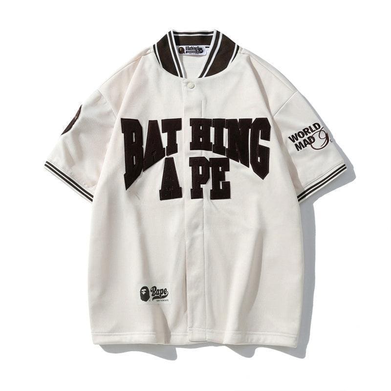 BATHNIG APE Men's BASEBALL JERSEY S/S SHIRT Brown / Ivory / Green | Banlieue91