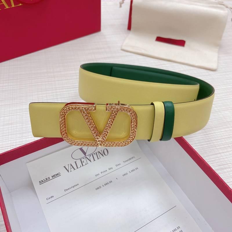 Valentino V logo Hammered Buckle Reversible Wide Signature Belt 'Lime/Green' - Banlieue91
