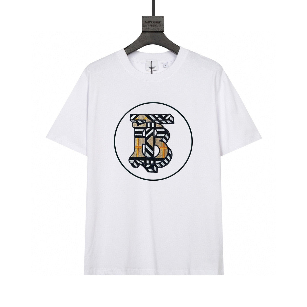 Burberry Collarless T-Shirt: White & Beige Cotton Crewneck | Banlieue91