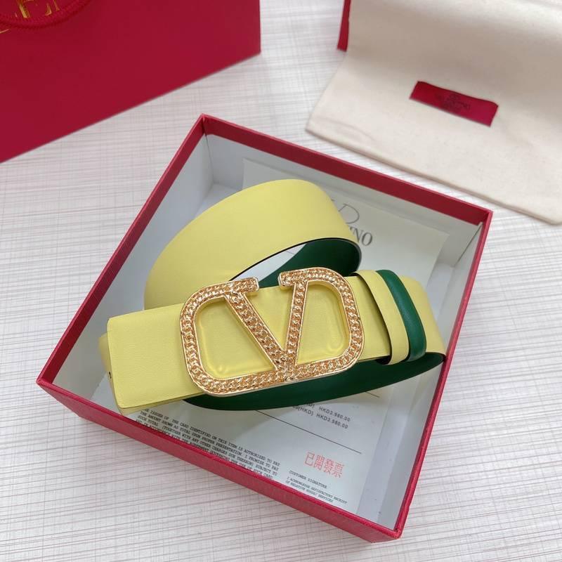 Valentino V logo Hammered Buckle Reversible Wide Signature Belt 'Lime/Green' - Banlieue91