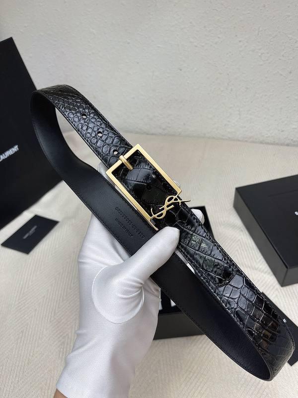 Saint Laurent Classic Monogram Square Buckle Belt Crocodile Embossed Leather - Banlieue91