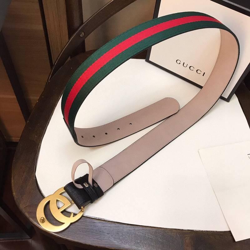 Gucci GG Marmont Web Belt Canvas and Leather 'Green/Red' - Banlieue91