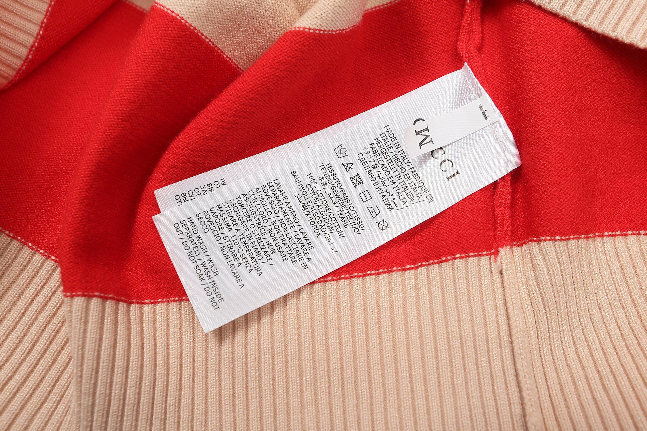 GUCCI Long sleeve polo shirt Interlocking G Knit Cream Red Green mens