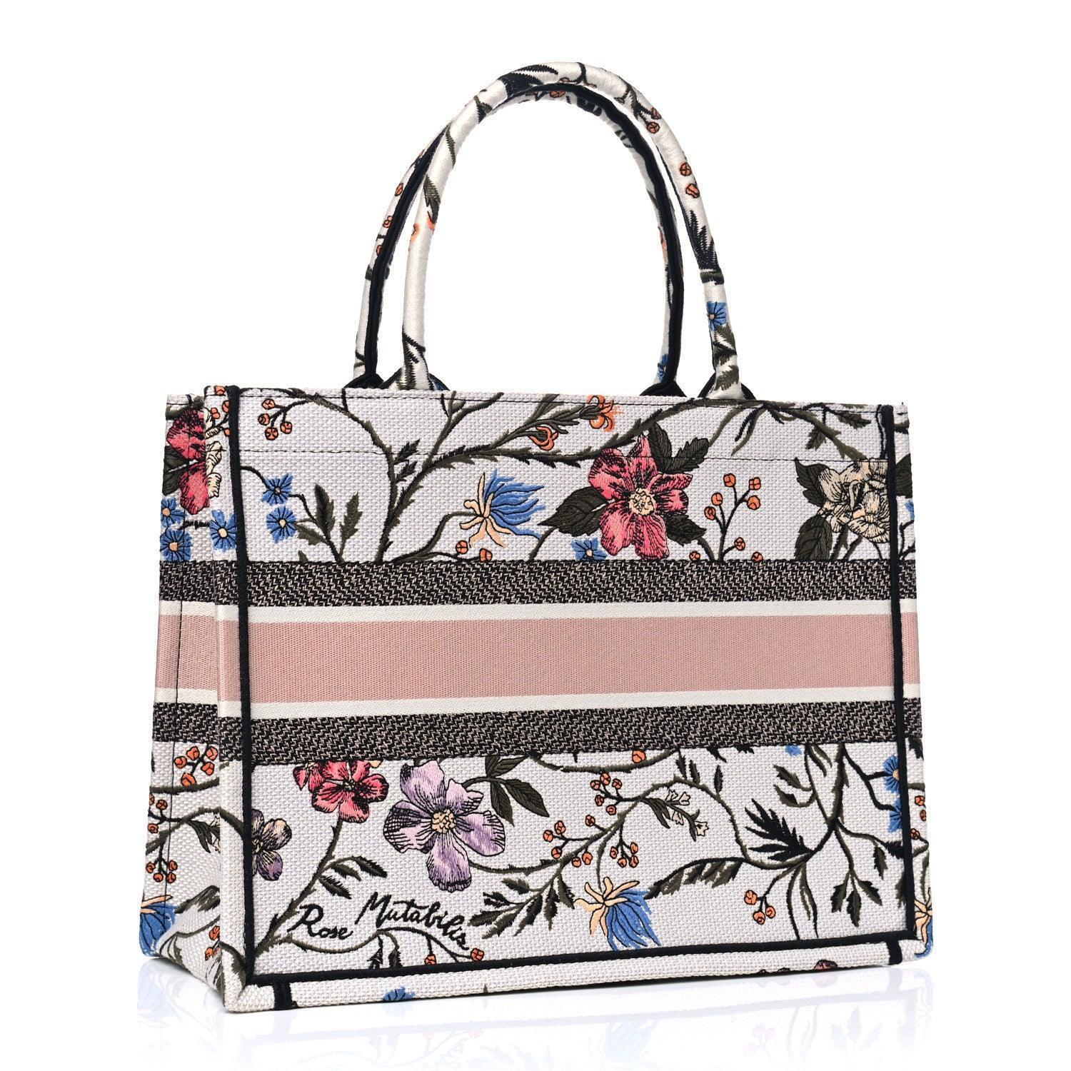 Christian Dior Canvas Embroidered Medium Rosa Mutabilis Book Tote - Banlieue91