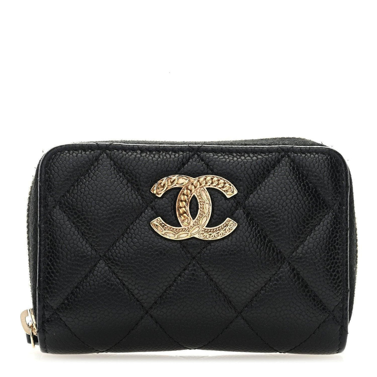 Chanel Caviar Quilted Multi Chain CC Zip Coin Purse Black | Banlieue91