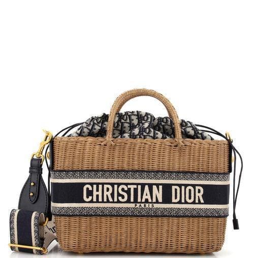 Christian Dior Basket Bag Wicker and Oblique Canvas Large | Banlieue91