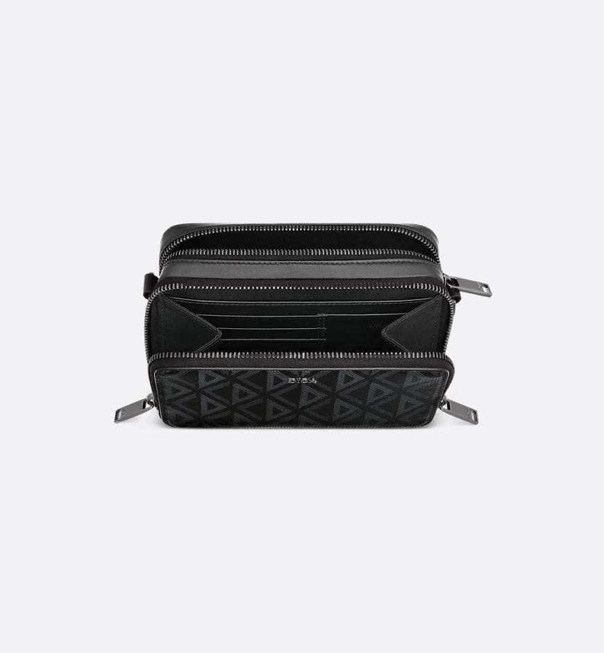 Christian Dior Zipped Pouch with Strap Black Coated Cotton Canvas with CD Diamond Print | Banlieue91