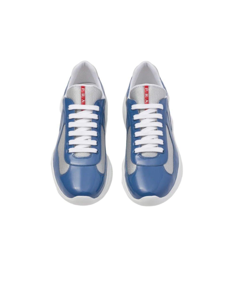 Patent leather and technical fabric Prada America's Cup sneakers 'Blue/White' - Banlieue91