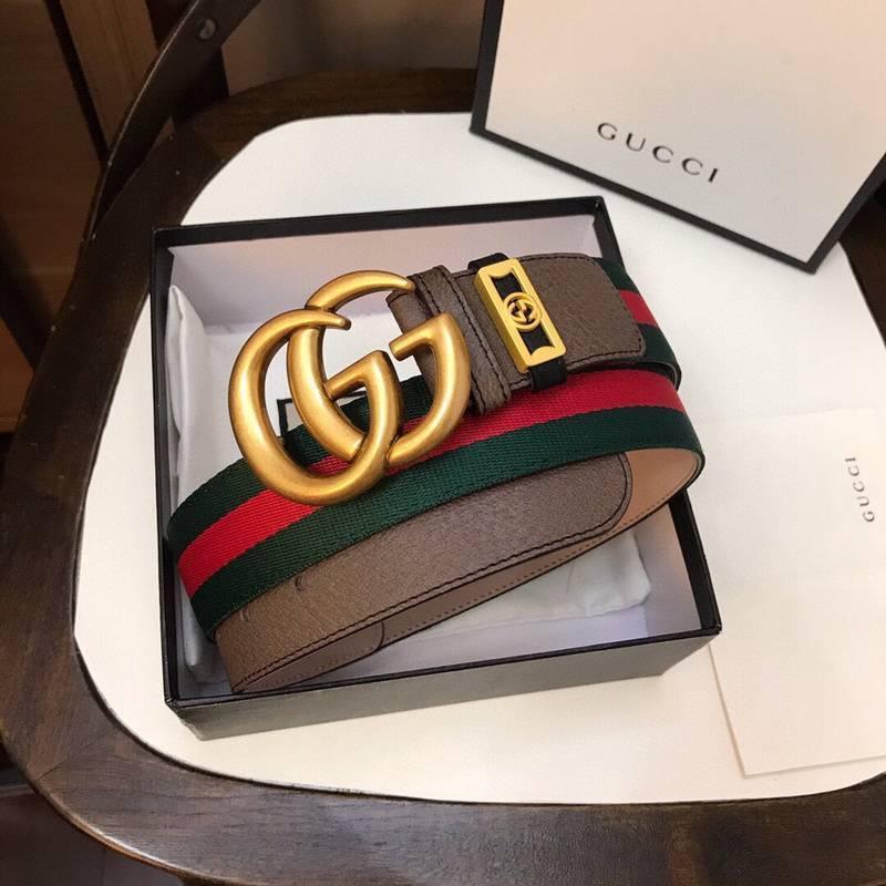 Gucci GG Marmont Web Belt Canvas and Leather 'Green/Red' - Banlieue91