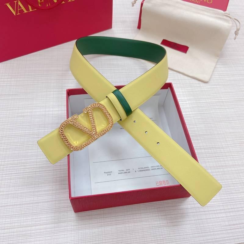 Valentino V logo Hammered Buckle Reversible Wide Signature Belt 'Lime/Green' - Banlieue91