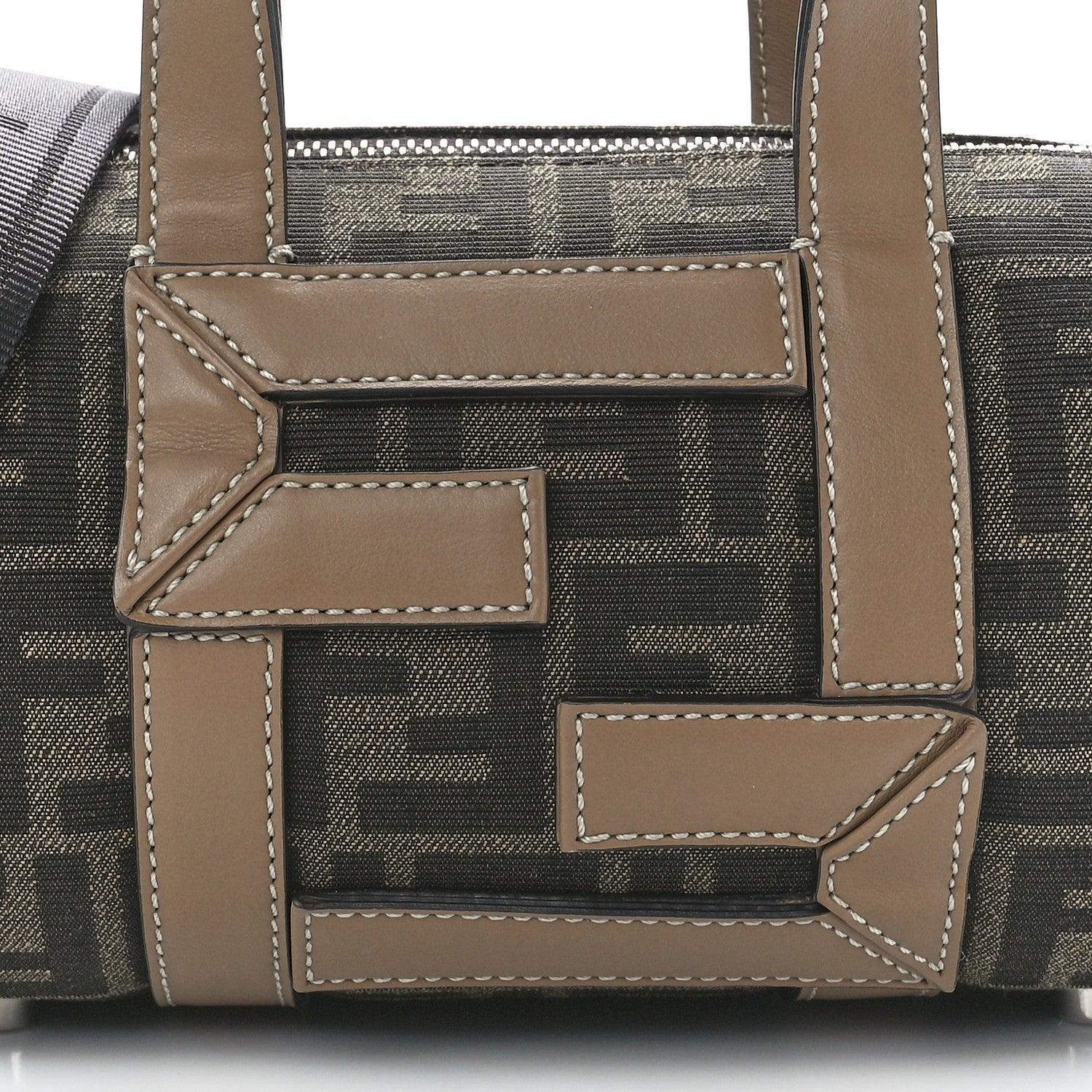 Fendi Fabric Jacquard Vitello Grace FF 1974 Mini O'Lock Bowling Bag Tobacco Moro Sand - Banlieue91
