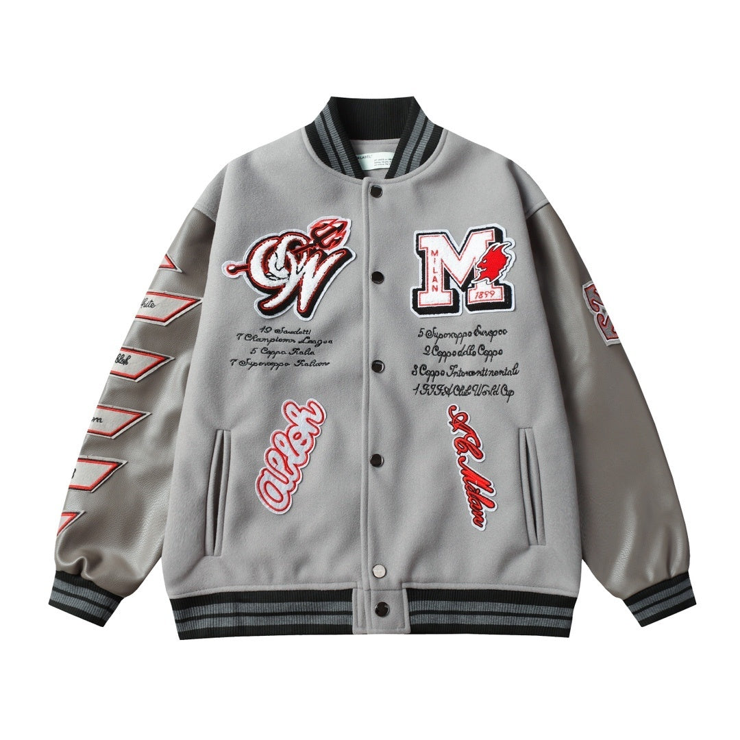 AC Milan Off-White Gray Varsity Wool Jacket - Banlieue91 -