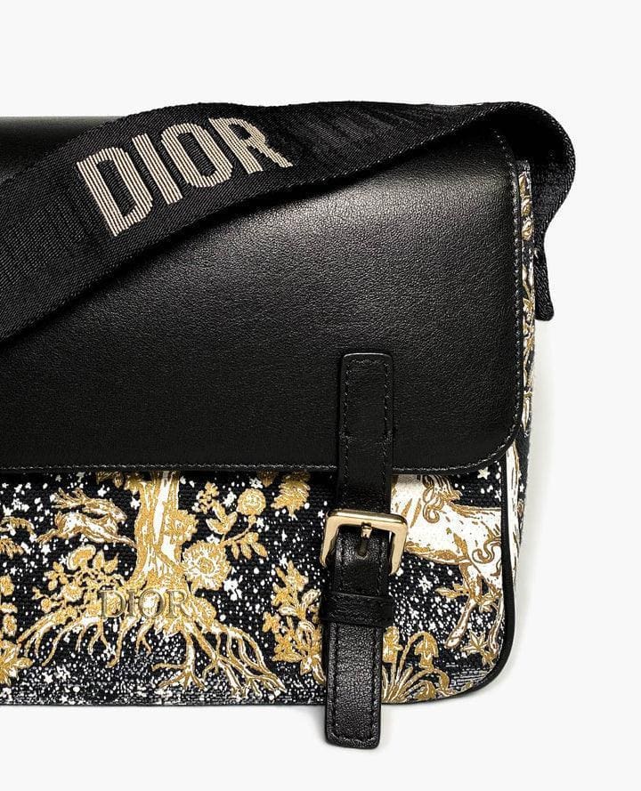 Dior Messenger Bag Regular Dior Messenger Bag Black calfskin, cotton canvas and linen with gold Magica print | Banlieue91