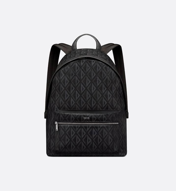 Dior Rider Zipped Backpack Black Coated Cotton Canvas with CD Diamond Print | Banlieue91