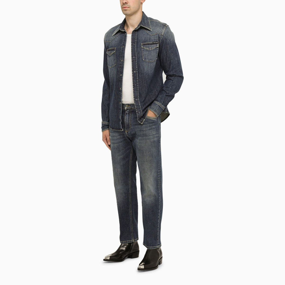Dolce&Gabbana Blue Slim Denim Shirt | Banlieue91