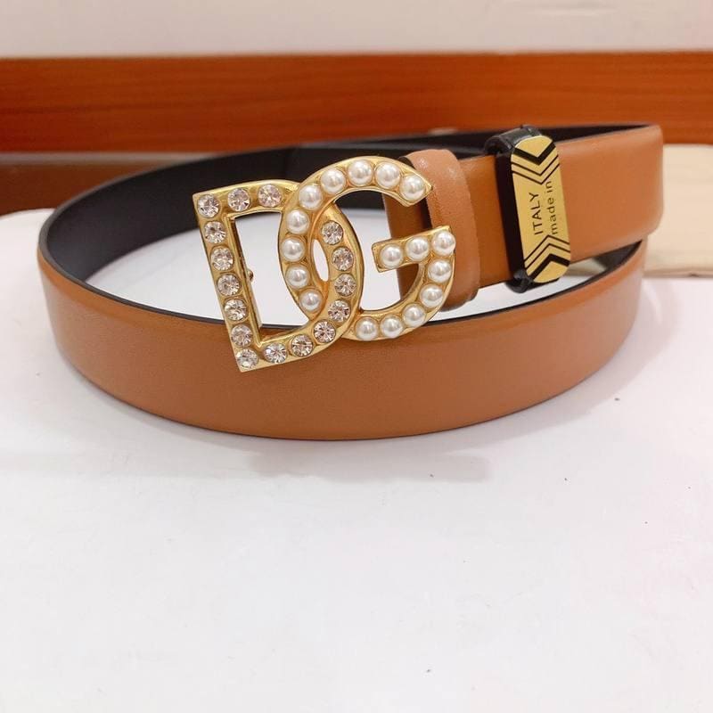 Dolce Gabbana Calfskin belt with bejeweled DG logo 'Brown' | Banlieue91