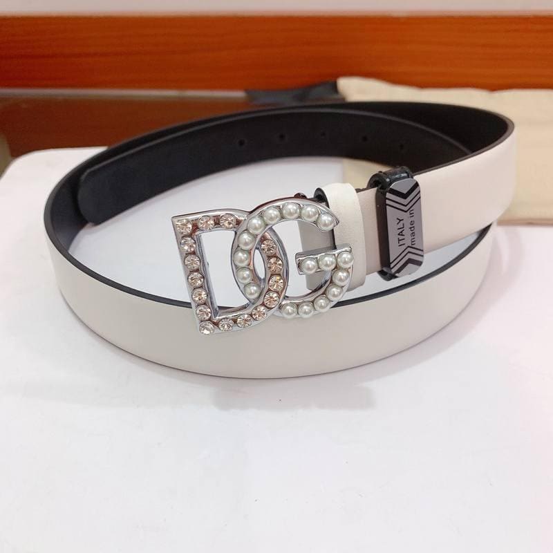 Dolce Gabbana Calfskin belt with bejeweled DG logo 'White' | Banlieue91