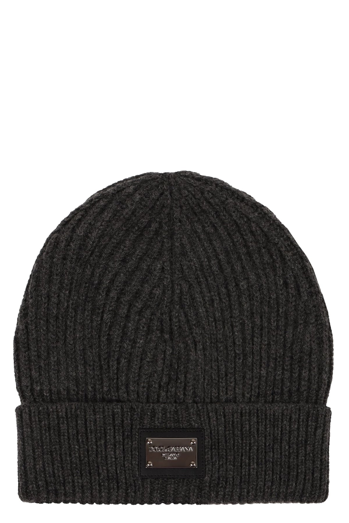 DOLCE & GABBANA Ribbed Knit Beanie with Front Logo Patch | Banlieue91