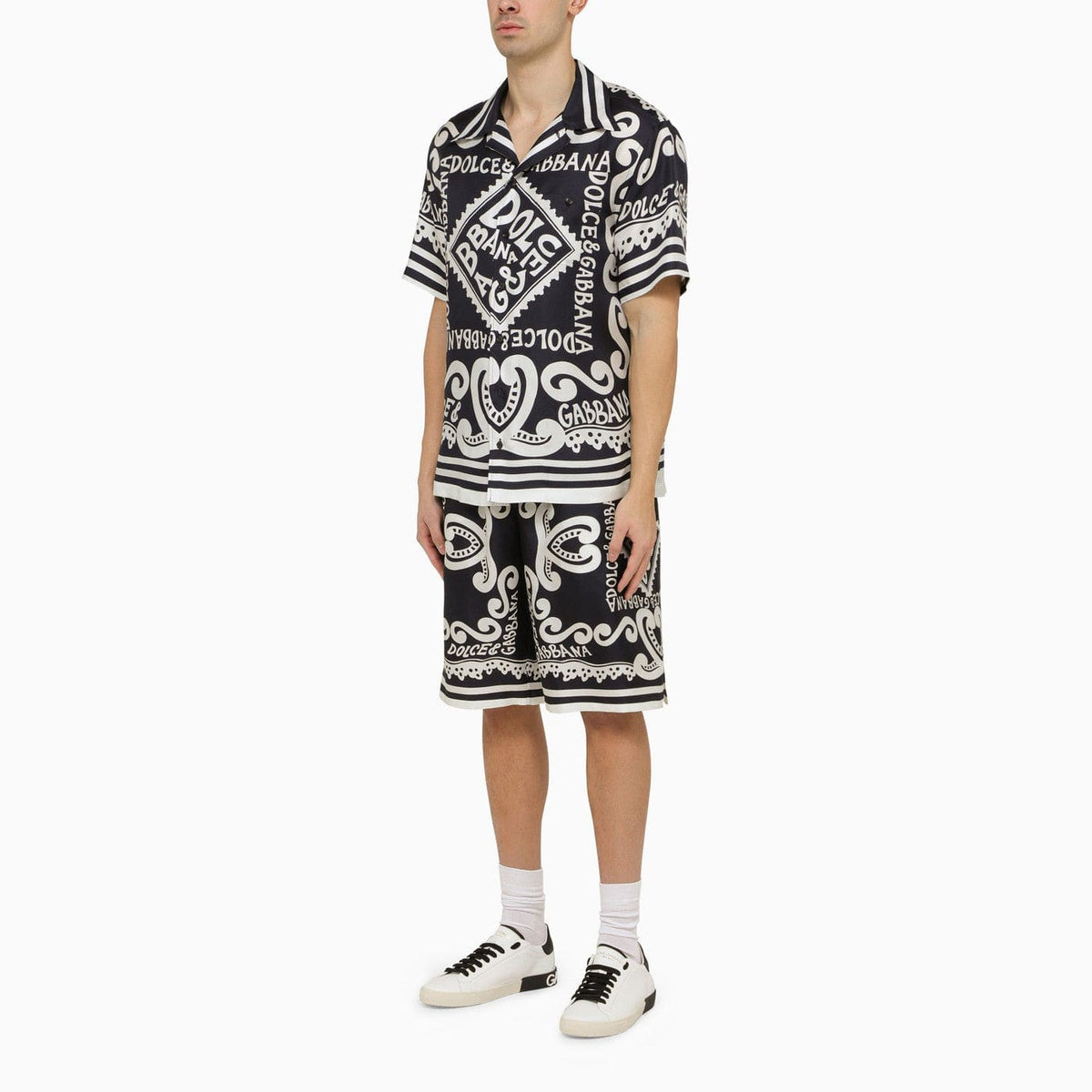 Dolce&Gabbana Silk Bermuda With Navy Print | Banlieue91