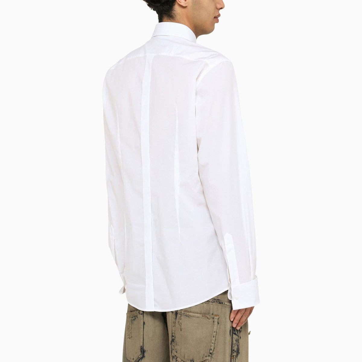 Dolce&Gabbana White Poplin Gold Tuxedo Shirt | Banlieue91