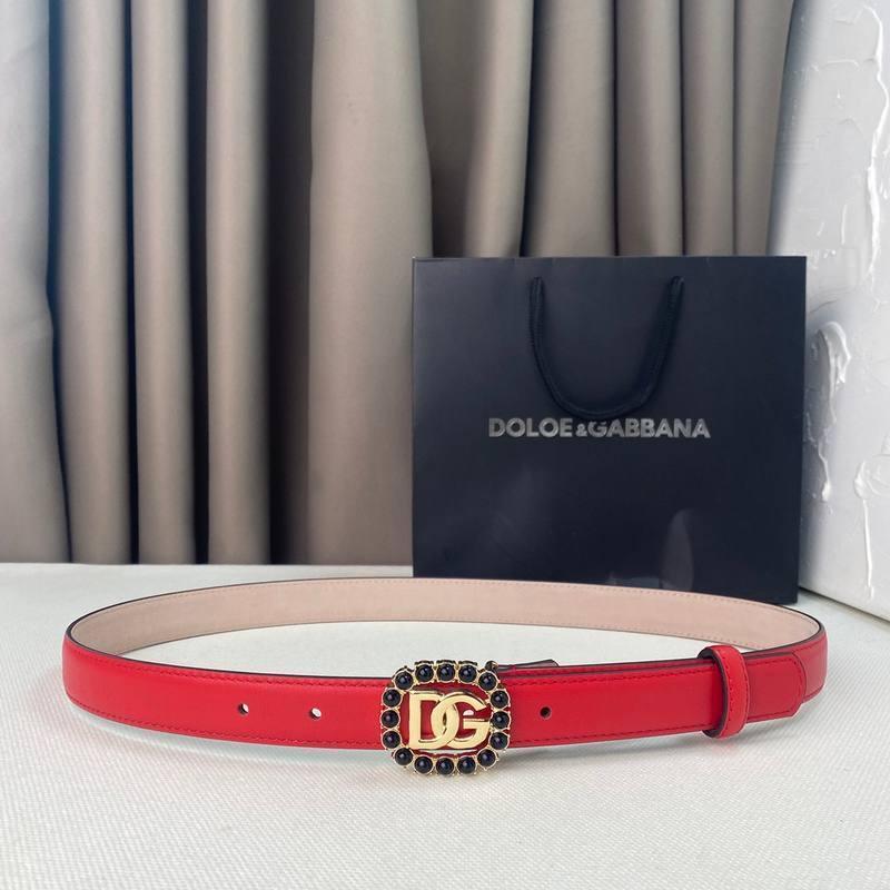 Dolce Gabbana Women Calfskin belt with bejeweled DG logo 'Red' - Banlieue91