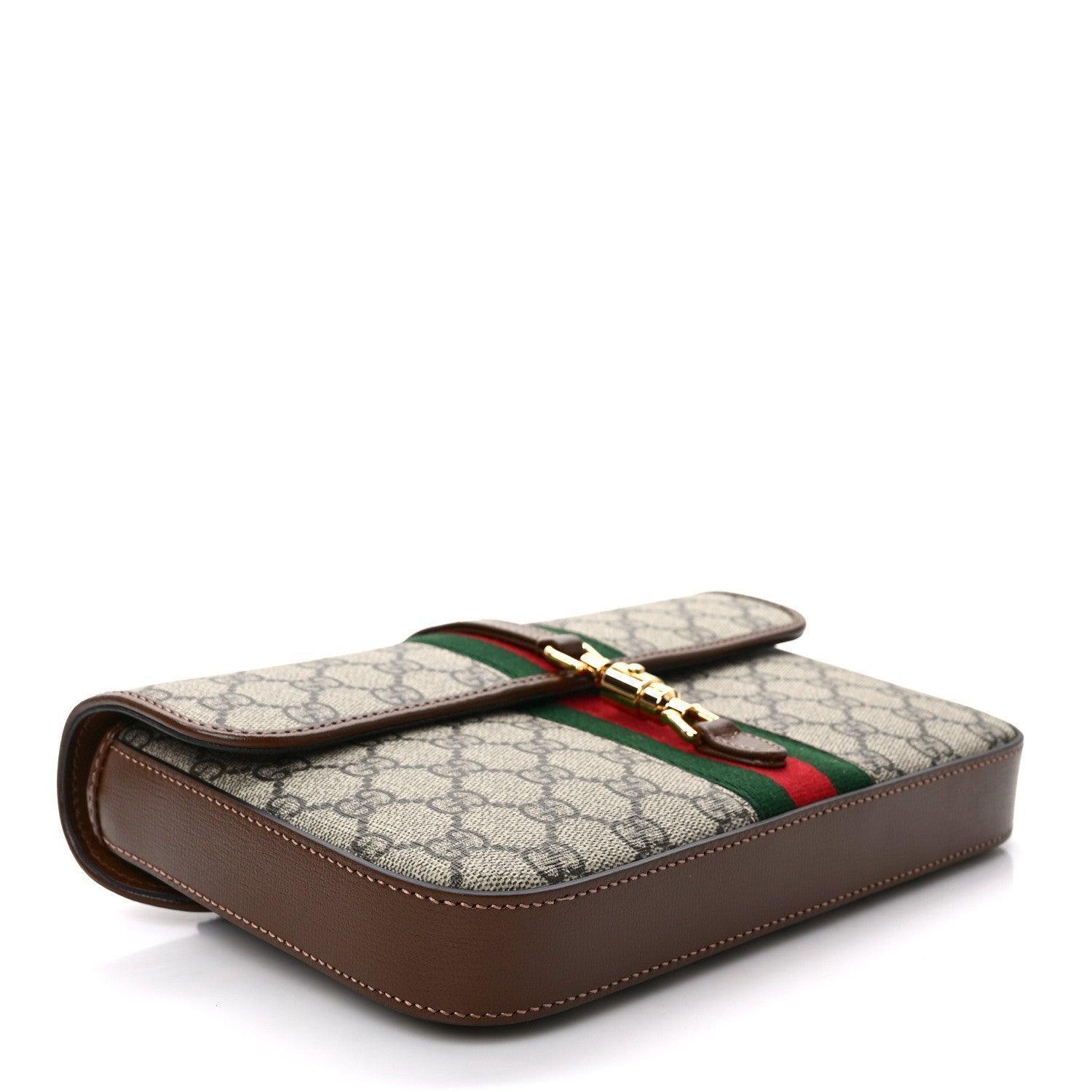 Gucci GG Supreme Monogram Azalea Calfskin Web Jackie 1961 Belt Bag Beige Ebony Brown Sugar - Banlieue91