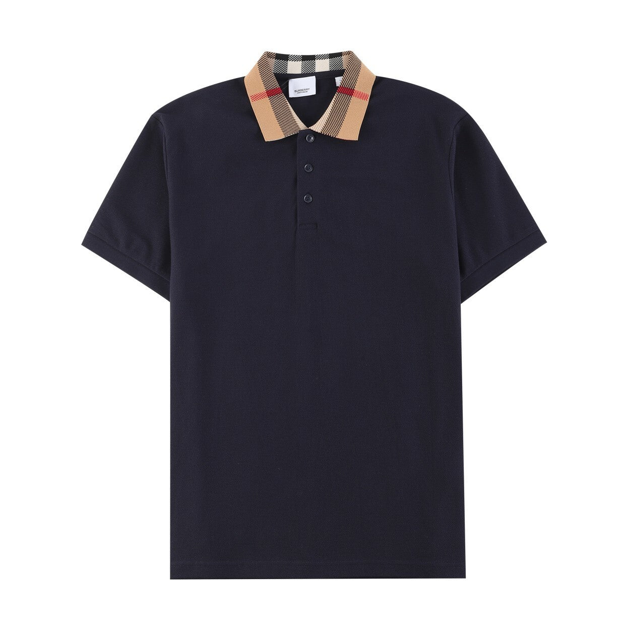 Burberry Check Collar Polo Shirt laid flat, focusing on the signature check detail on the collar.