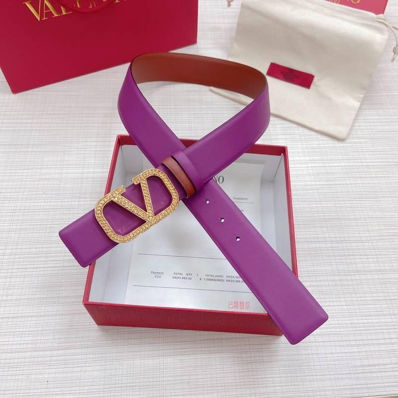 Valentino V logo Hammered Buckle Reversible Wide Signature Belt 'Purple/Brown' - Banlieue91