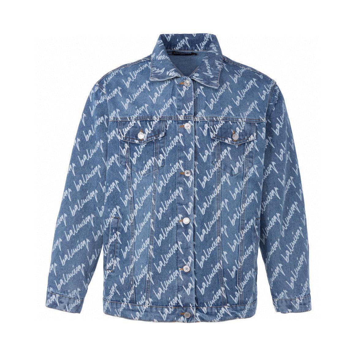 Balenciaga Logomania All Over Large Fit Jacket Blue - Banlieue91