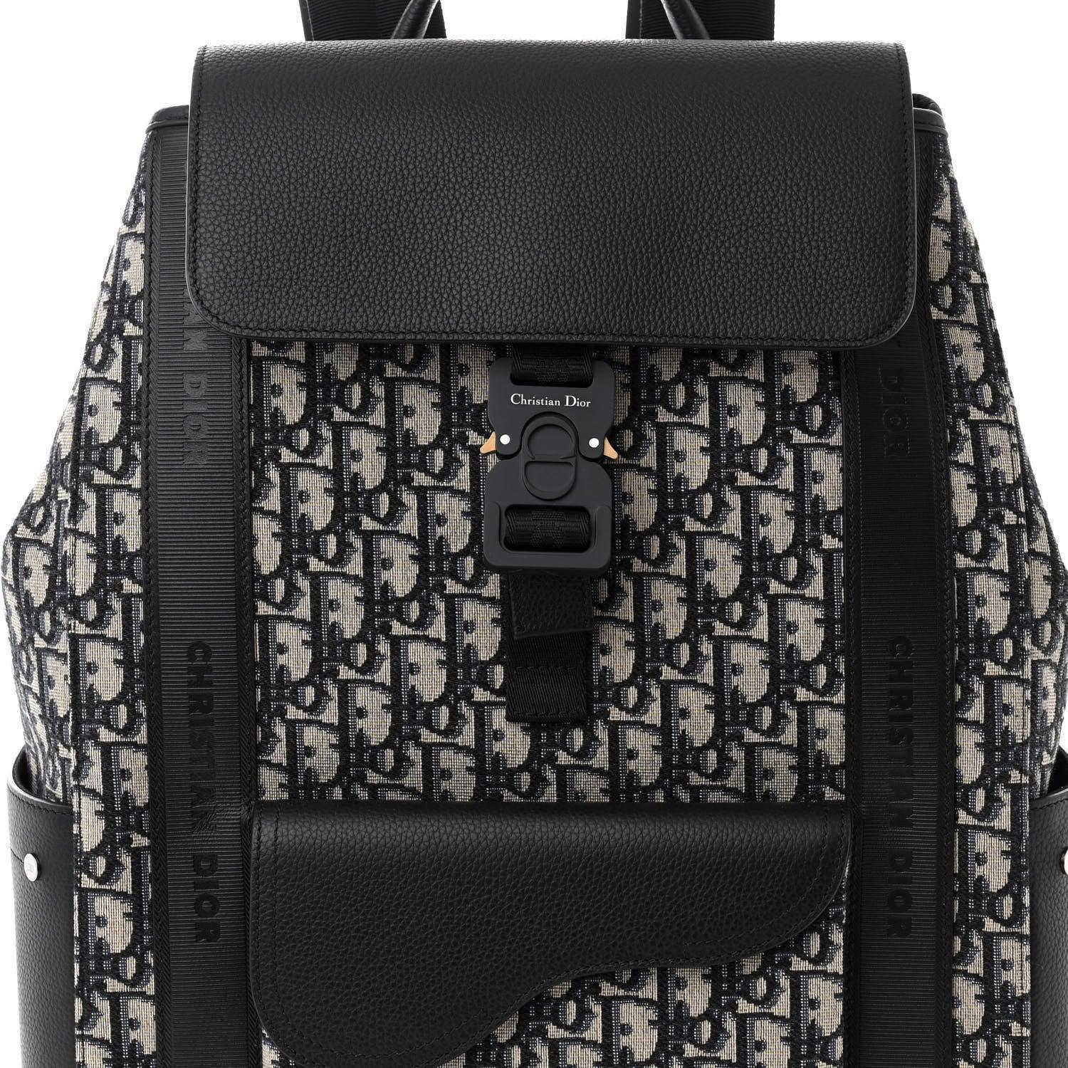 Christian Dior Oblique Jacquard Grained Calfskin Saddle Backpack With Flap - Banlieue91