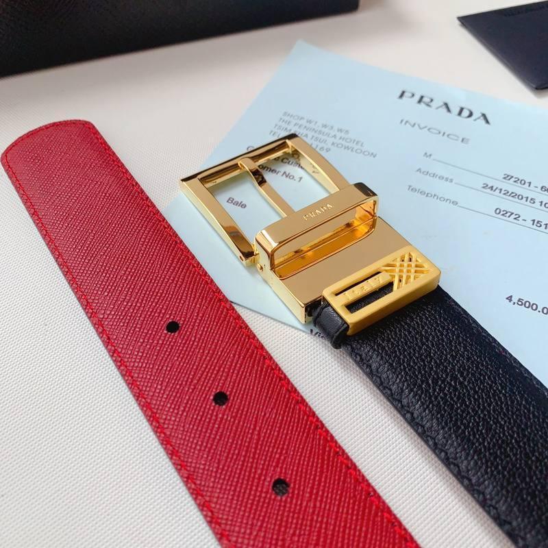 Prada Leather Reversible Belt With Triple Bucles 'Red/Black' - Banlieue91