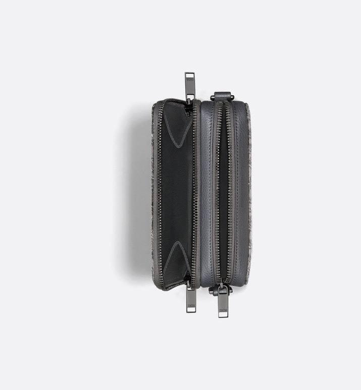 Zipped Pouch with Strap Grey and Black Dior Oblique Jacquard - Banlieue91