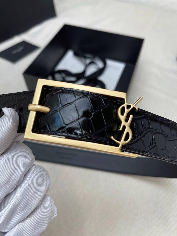 Saint Laurent Classic Monogram Square Buckle Belt Crocodile Embossed Leather - Banlieue91