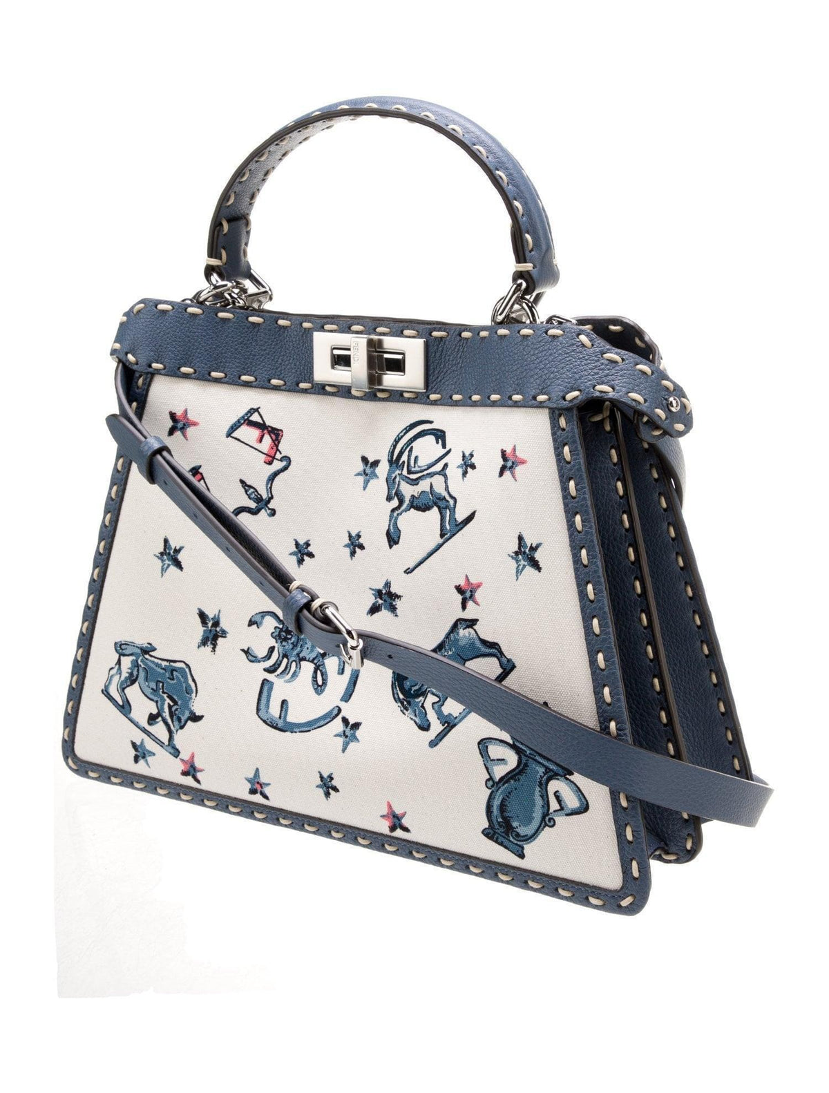 Fendi Cream Leather Astrology Embroidered Canvas Mini Peekaboo Top Handle | Banlieue91