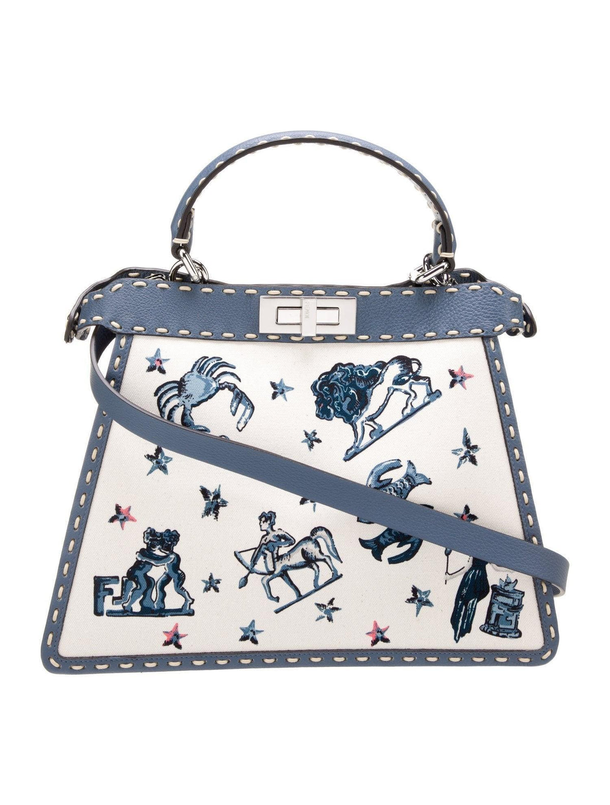Fendi Cream Leather Astrology Embroidered Canvas Mini Peekaboo Top Handle | Banlieue91