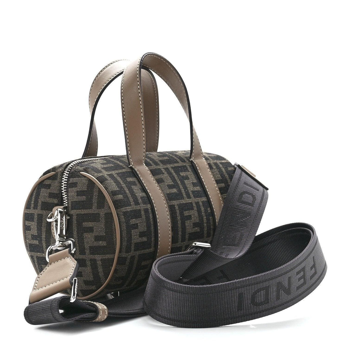Fendi Fabric Jacquard Vitello Grace FF 1974 Mini O'Lock Bowling Bag Tobacco Moro Sand | Banlieue91