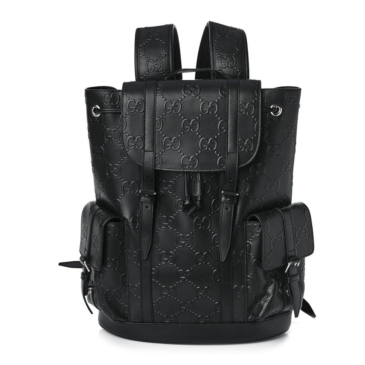 Gucci Calfskin GG Tennis Embossed Double Buckle Backpack Black | Banlieue91