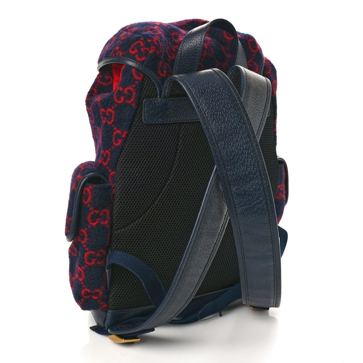 Gucci Covered Wool GG Monogram Small Double Buckle Backpack Navy Red | Banlieue91