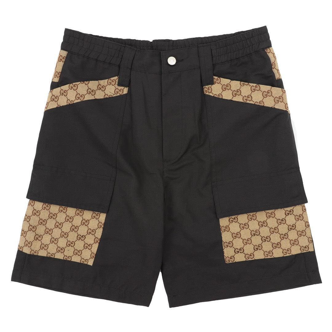 Gucci Dark Grey Bermuda Shorts with GG Canvas Inserts in Cotton | Banlieue91
