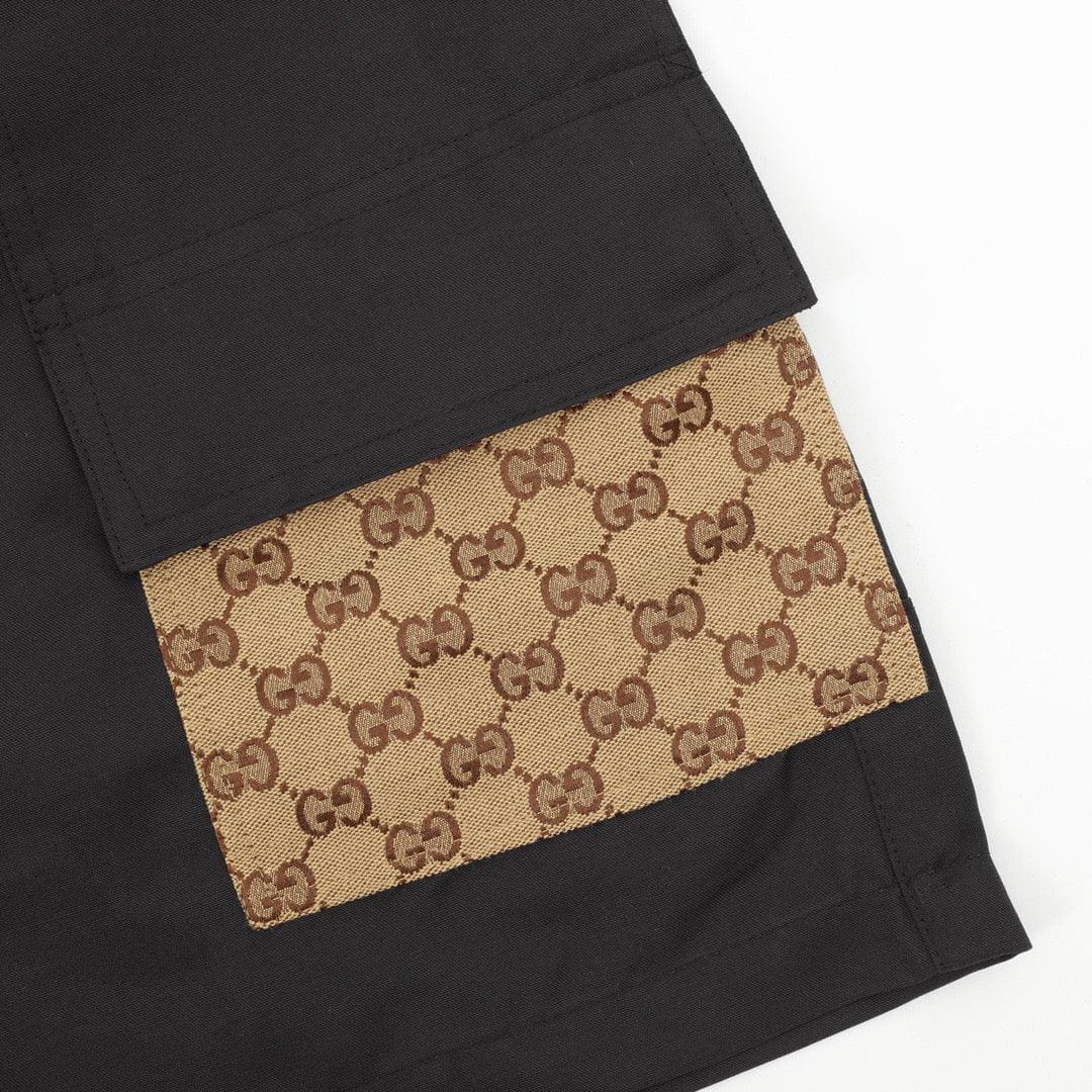 Gucci Dark Grey Bermuda Shorts with GG Canvas Inserts in Cotton | Banlieue91