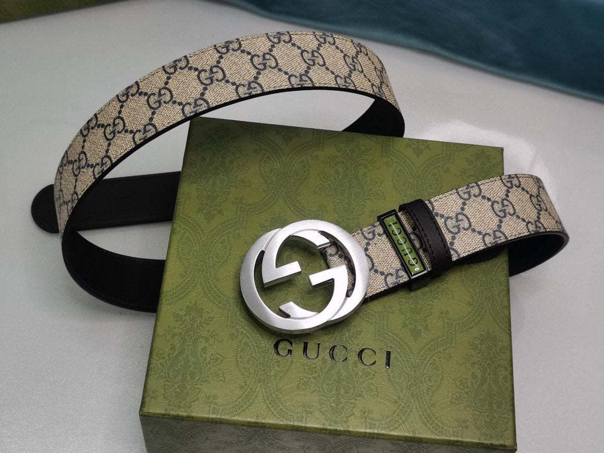 GUCCI Embellished coated-canvas and leather belt 'Beige' | Banlieue91