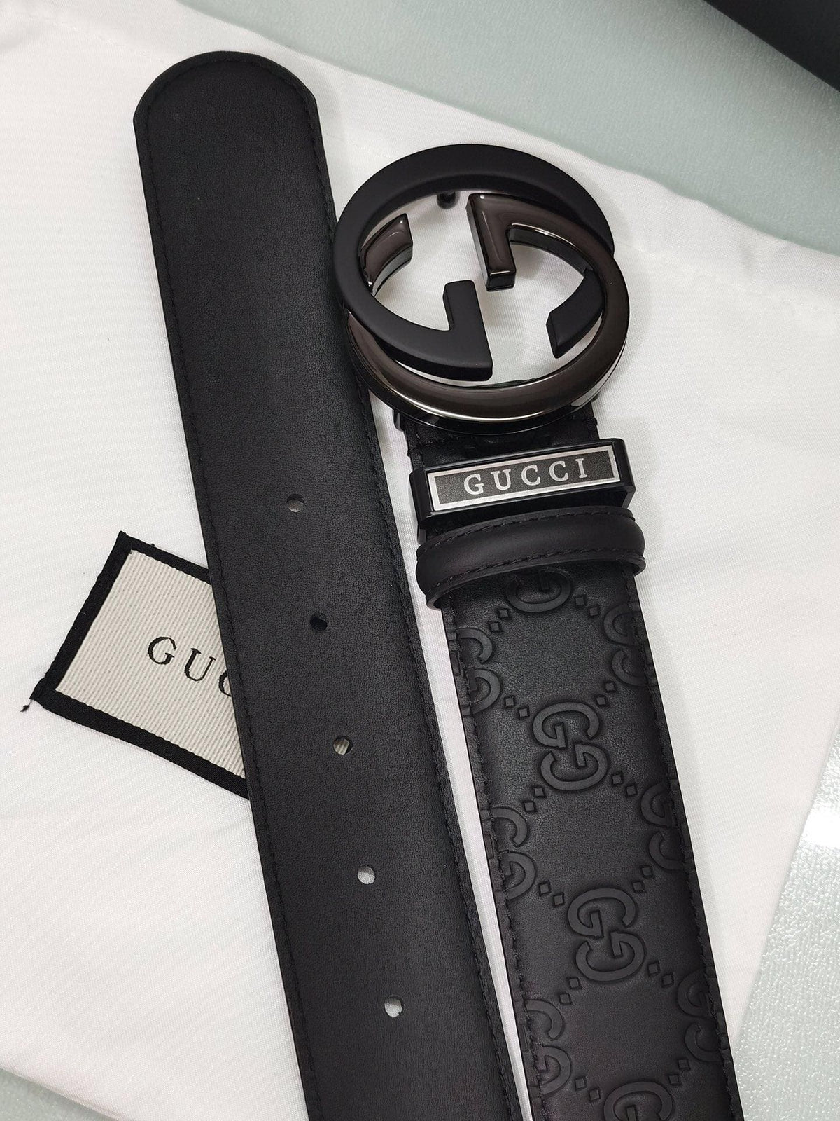 GUCCI Embellished coated-canvas and leather belt 'Black' | Banlieue91
