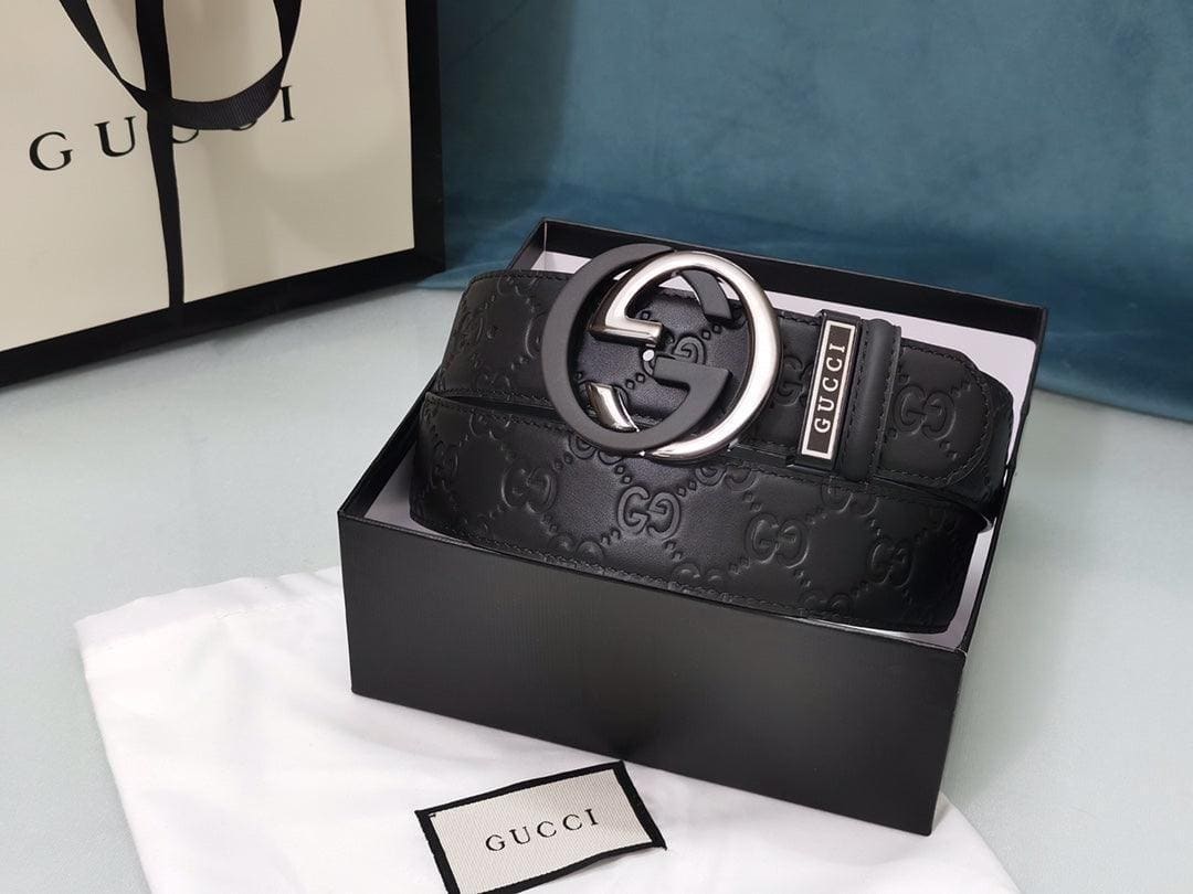 GUCCI Embellished coated-canvas and leather belt 'Black' | Banlieue91