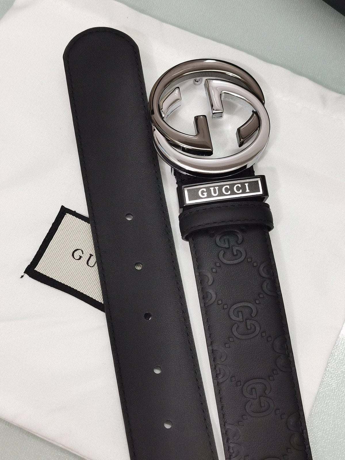GUCCI Embellished coated-canvas and leather belt 'Black' | Banlieue91