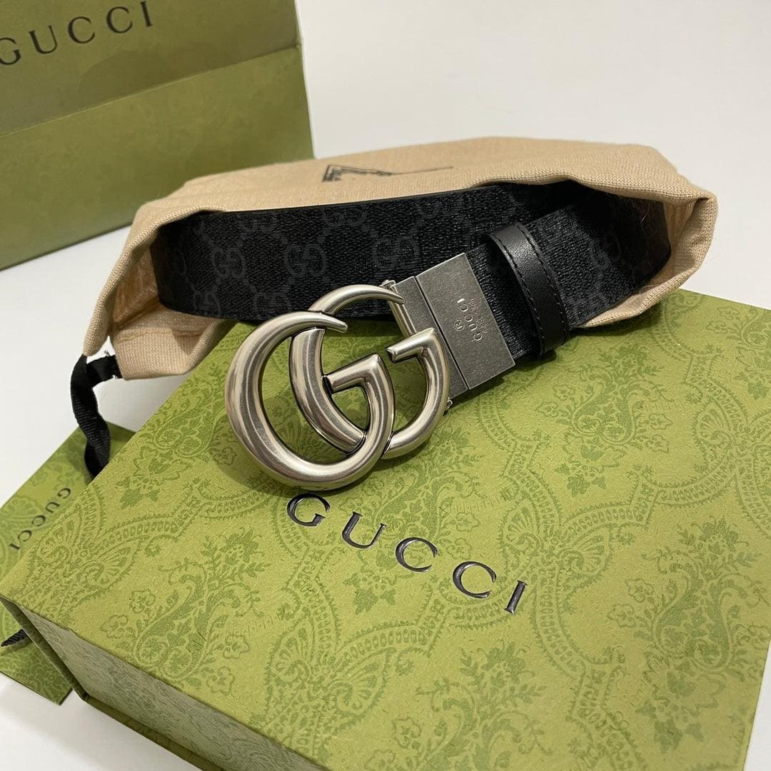 GUCCI Embellished coated-canvas and leather belt 'Black' | Banlieue91