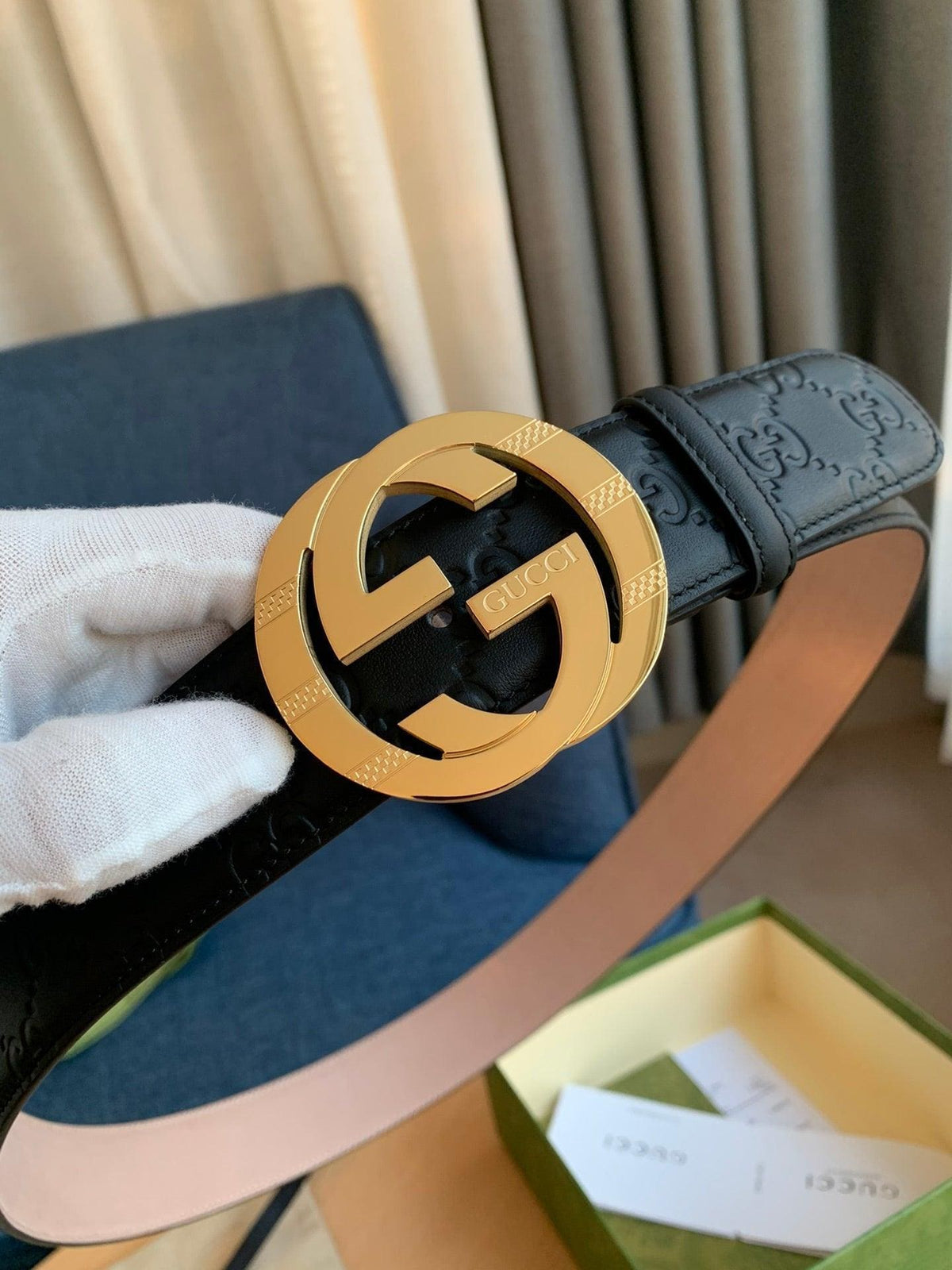 GUCCI Embellished coated-canvas and leather belt 'Black' | Banlieue91