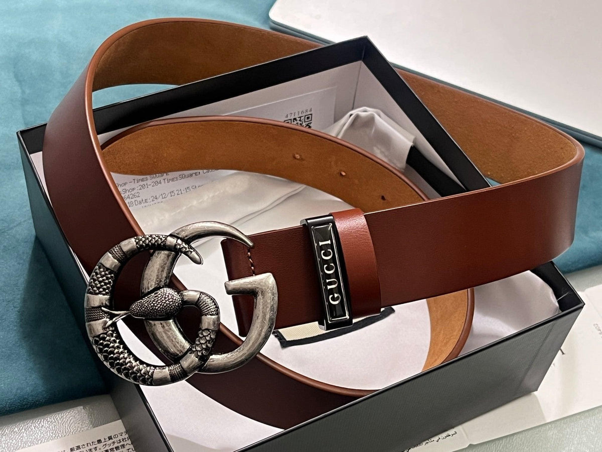 GUCCI Embellished coated-canvas and leather belt 'Brown' | Banlieue91