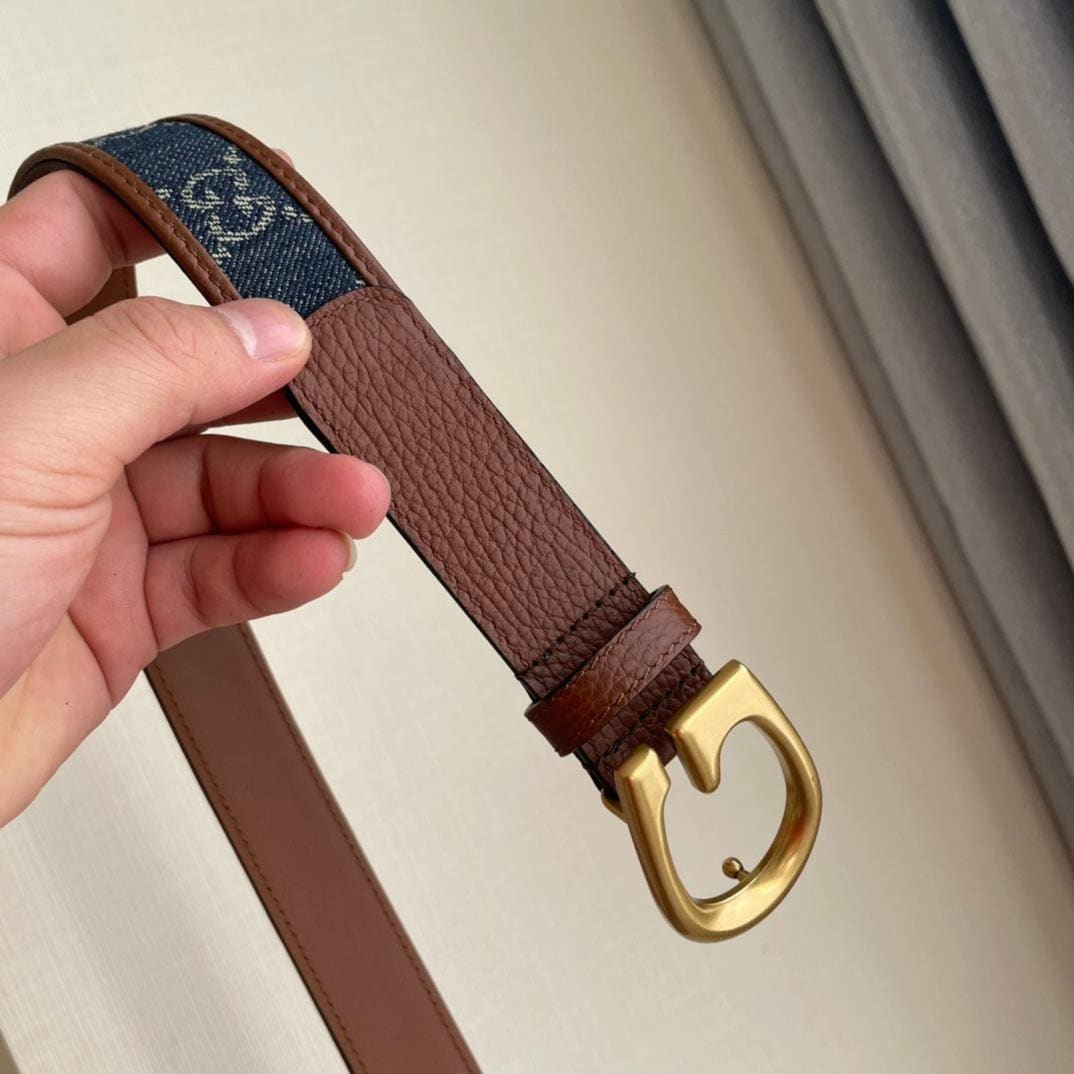 GUCCI Embellished coated-canvas and leather belt 'Brown/Blue' | Banlieue91
