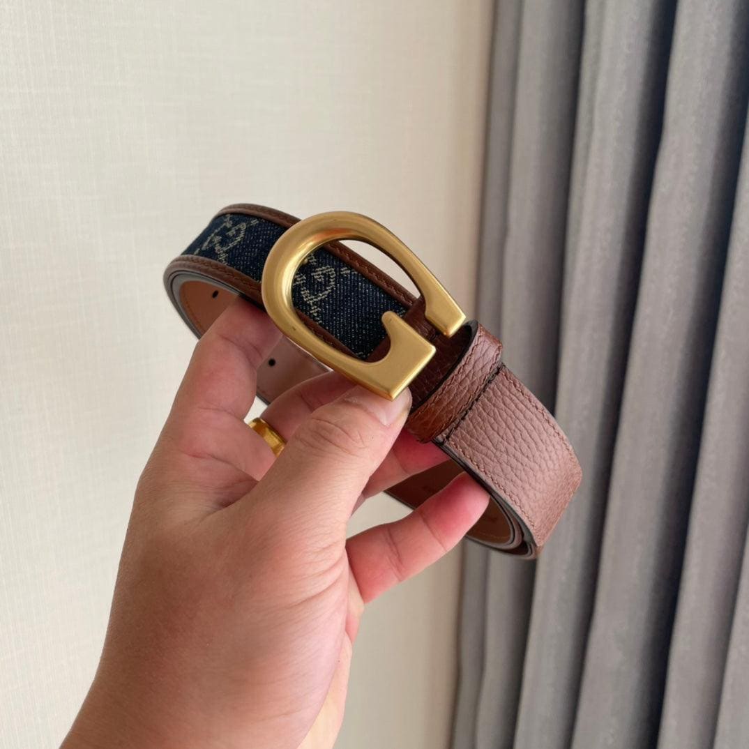 GUCCI Embellished coated-canvas and leather belt 'Brown/Blue' | Banlieue91